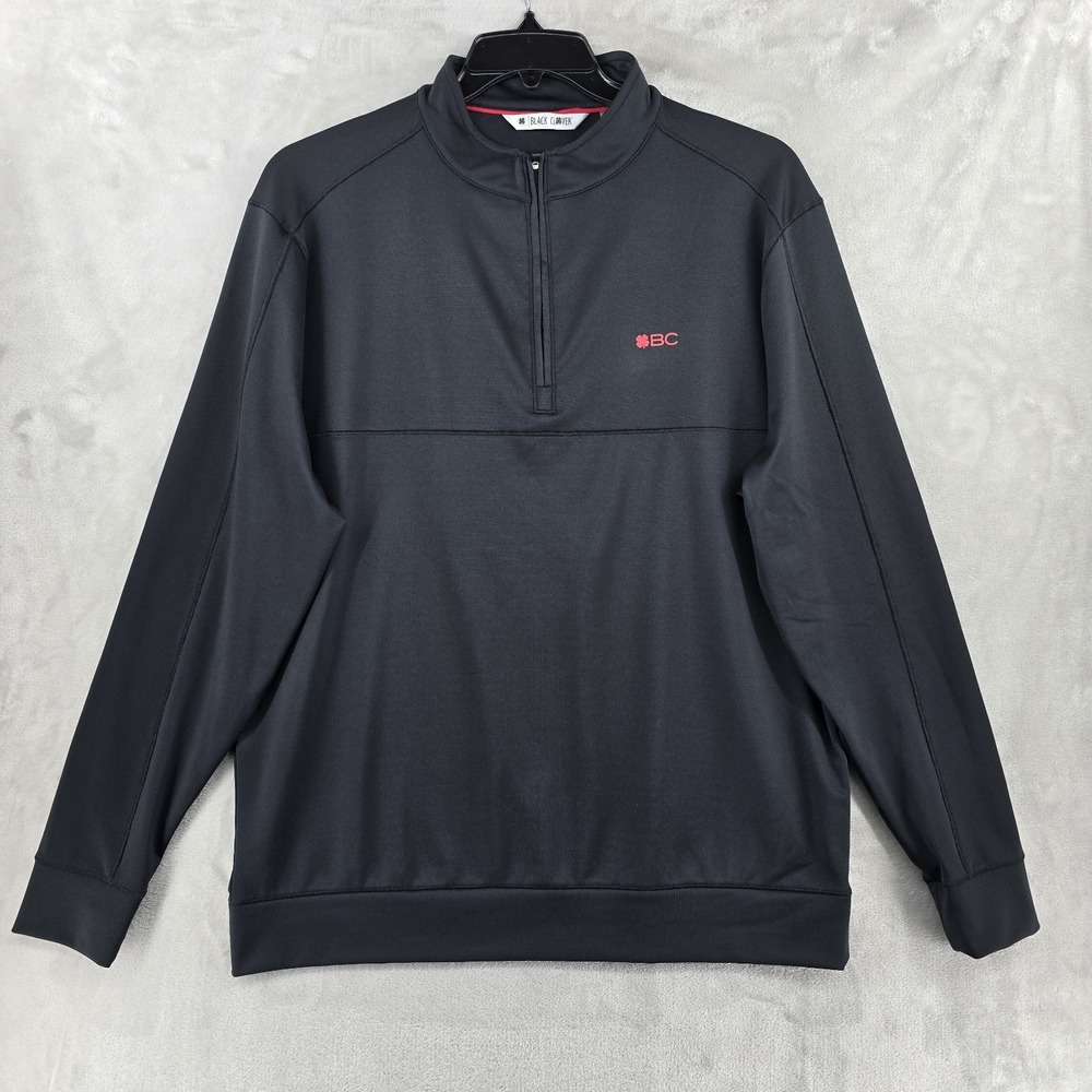 Black Clover Golf Jacket Mens Large Black Polyester Wicking Streach Pullover 1/4